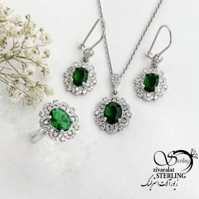نیمست نقره طرح زمرد سبز کد 16645