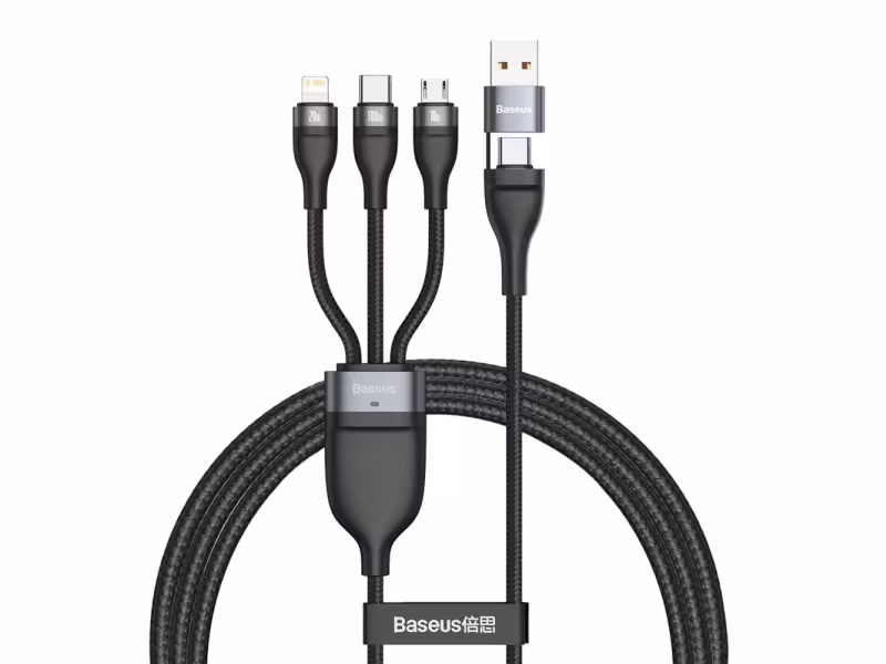 کابل شارژ 1 به 3 MicroUSB / lightning/ Type-C باسئوس مدل CA2T3-G1 طول 1.2 متر