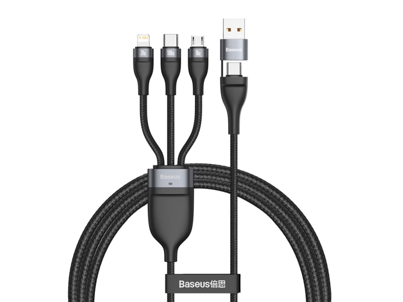 کابل شارژ 1 به 3 MicroUSB / lightning/ Type-C باسئوس مدل CA2T3-G1 طول 1.2 متر