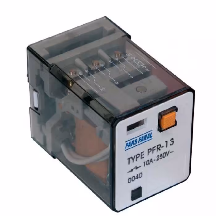 رله شیشه ای سه کنتاکت پارس فانال 110 ولت متناوب مدل PFR-13 - فروشگاه شیرازیان