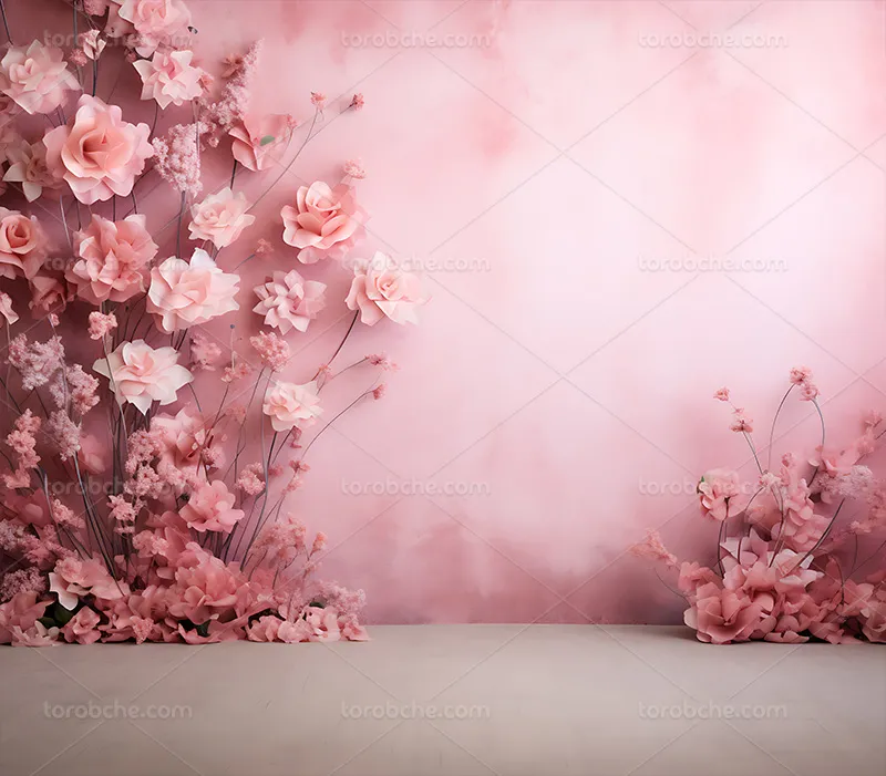 بک دراپ عکاسی گل و برگ صورتی | گرافیک با طعم تربچه