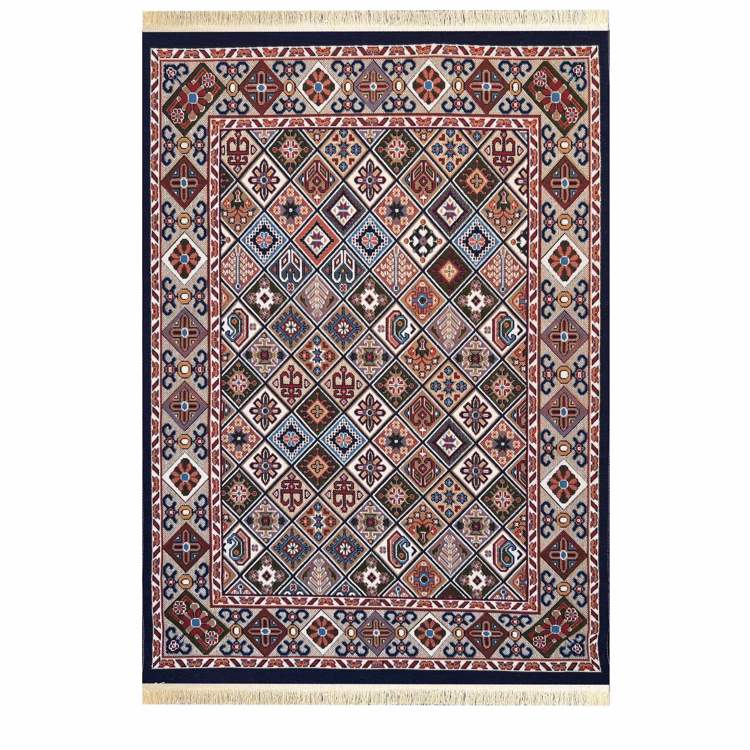 گلیم ماشینی -هشت رنگ-طرح محراب سرمه ای -در سایزهای مختلف-ارسال پس کرایه