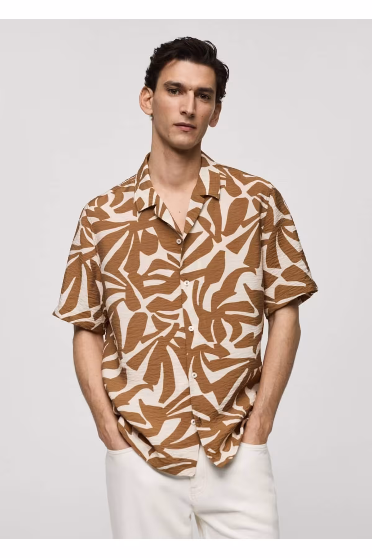 پیراهن / بلوز دکمه دار چند رنگ مردانه الگوی بافت برش طبیعی منگو MANGO Man