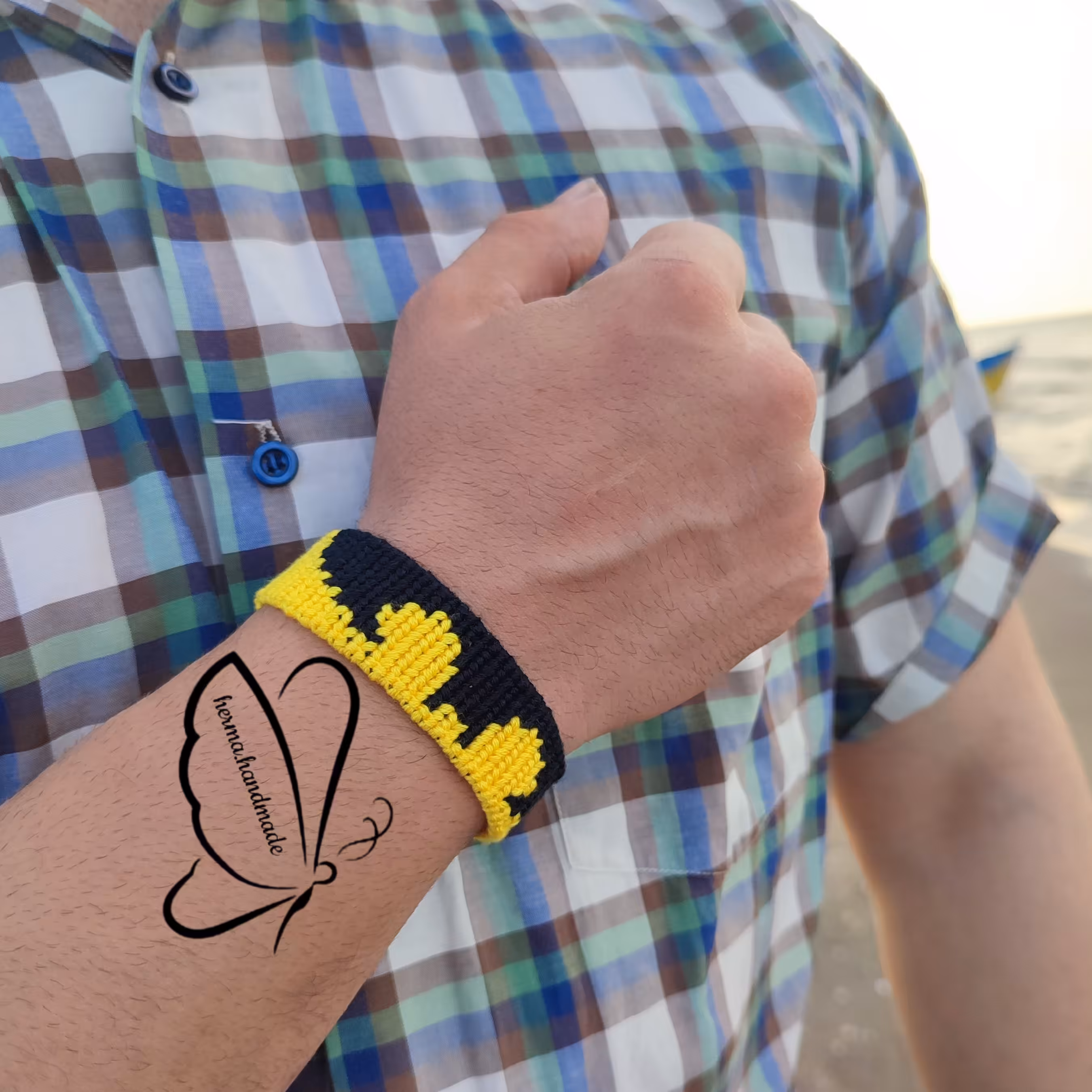 دستبند نماد بتمن بافته شده با نخ کوبلن رنگ ثابت قابل شستشو 