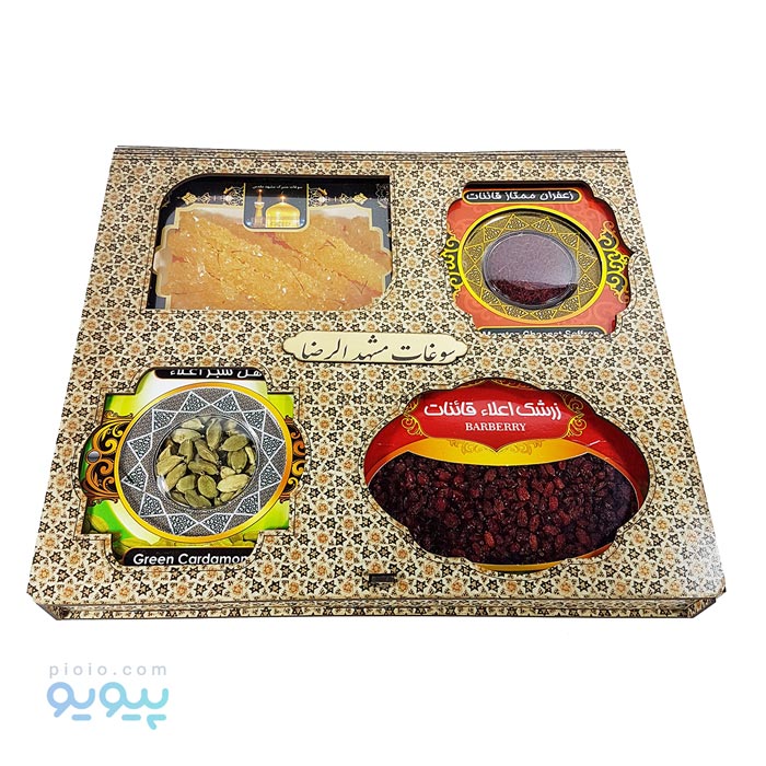 پکیج کامل سوغات بسته بندی چوبی دو خاتم
