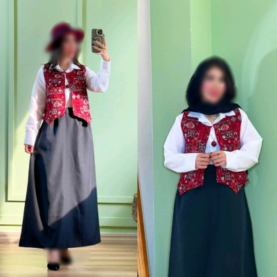 سه تیکه جلیقه وشومیزدامن یلدایی مطابق عکس