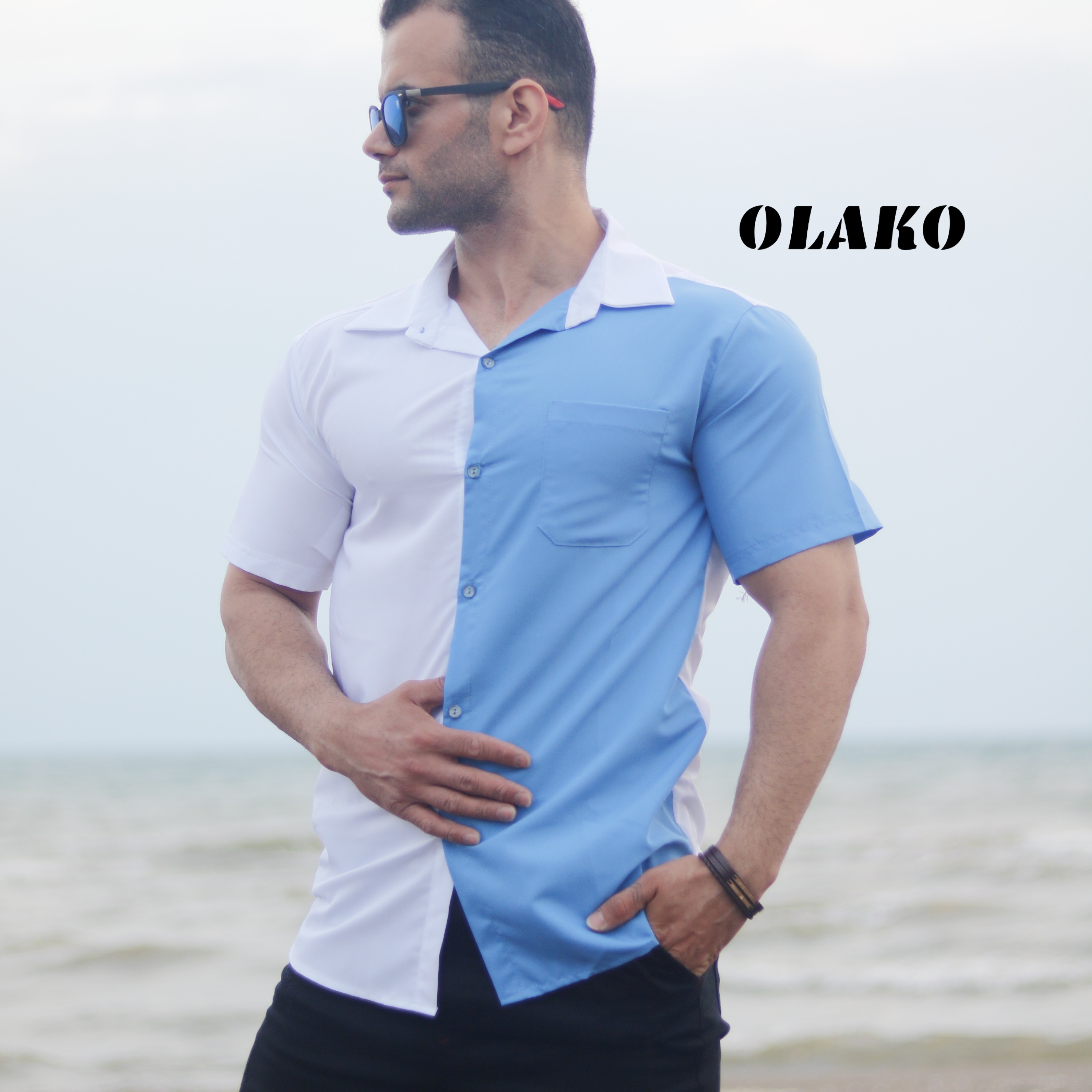 پیراهن ترکیبی استین کوتاه مردانه ایکس لارج