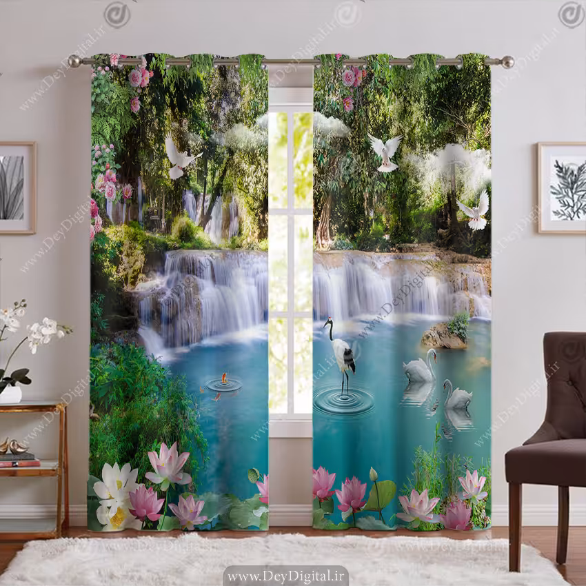 پرده چاپی طرح منظره زیبای چشمه و جنگل PK-6653