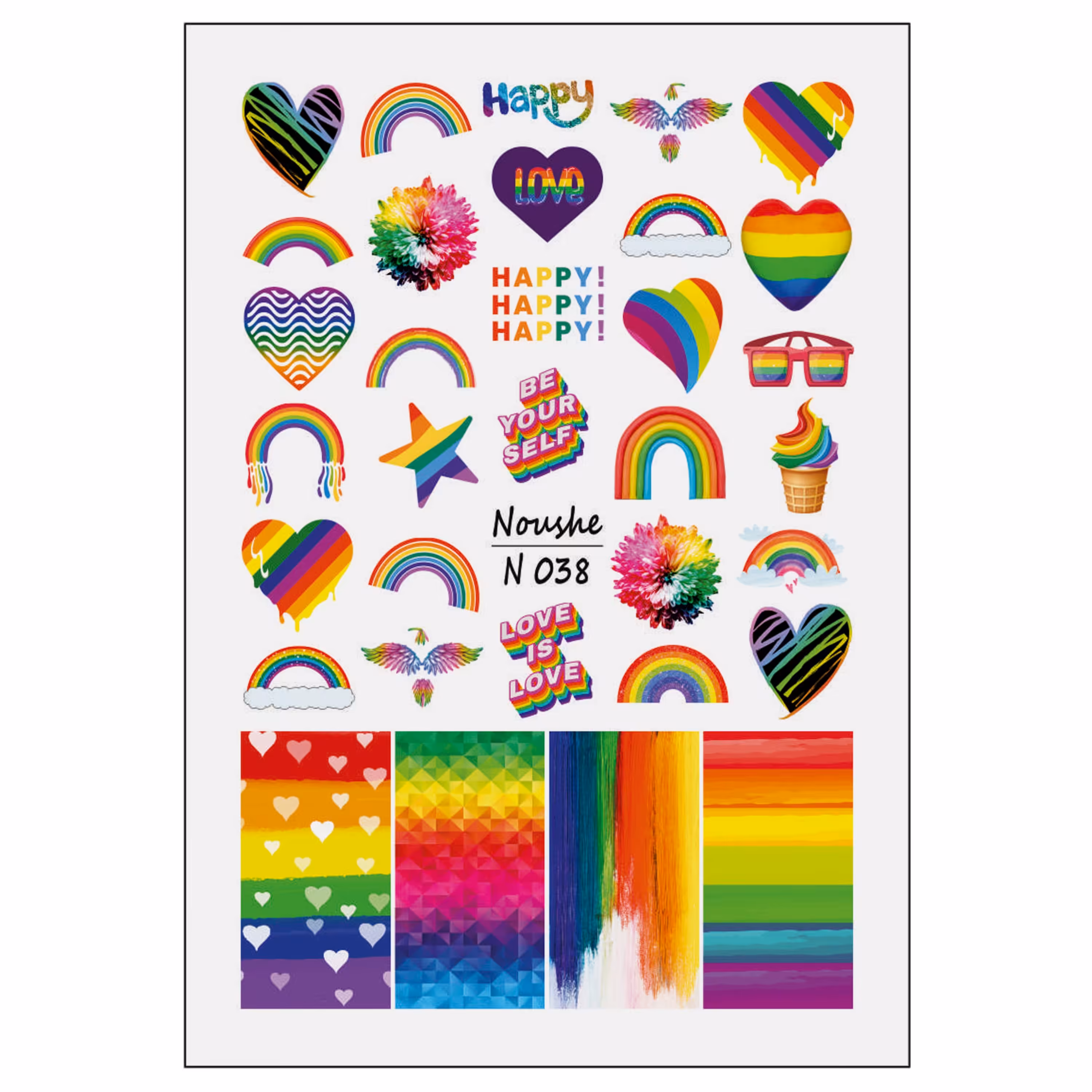 لنز ناخن نوشه مدل رنگین کمان کد N038