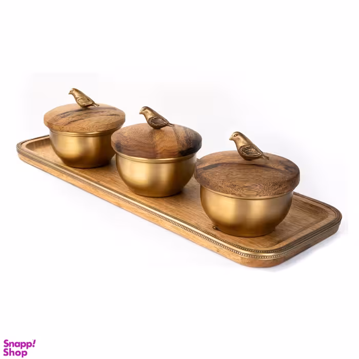 ست قندان و سینی گلد کیش مدل گلدن برد کد GK829474 مجموعه ۳ عددی