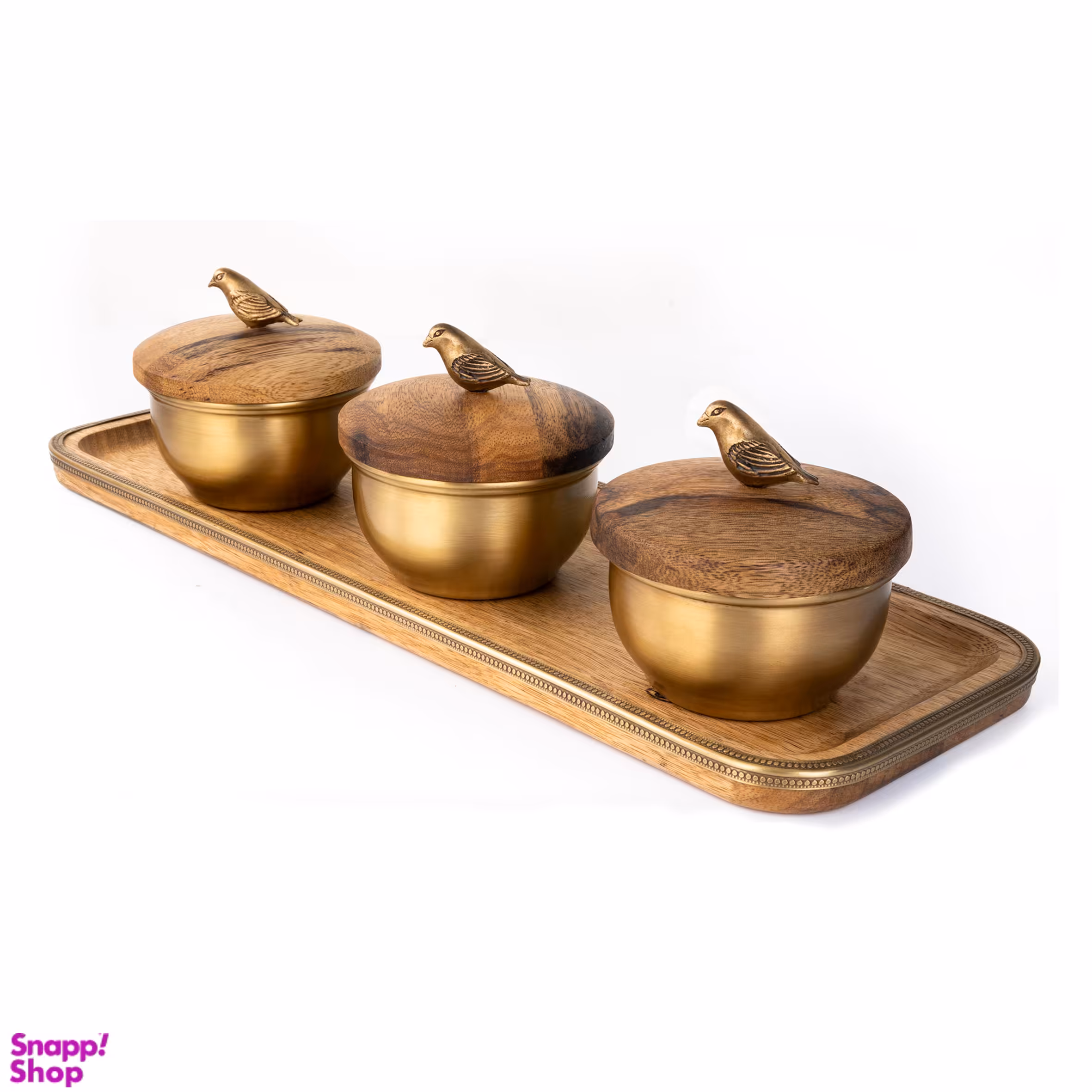 ست قندان و سینی گلد کیش مدل گلدن برد کد GK829474 مجموعه ۳ عددی