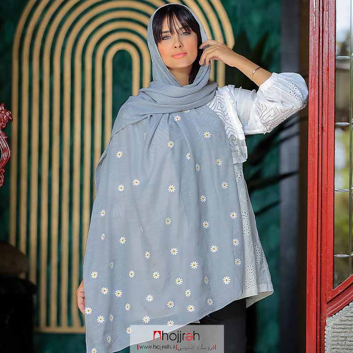 اطلاعات ، قیمت و خرید شال اسلپ طرح بابونه رنگ آبی کد D296