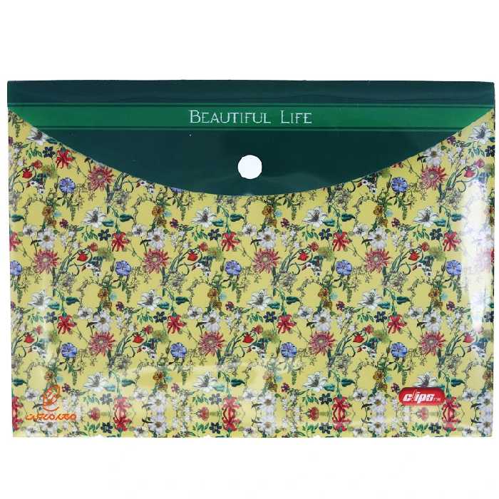پوشه دکمه دار A5 طرح گل دار زمینه کرم 152 کلیپس