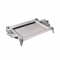 سینی استیل نگار مدل رز   دسته نقره ای رنگ مستطیل شکل  کد 300