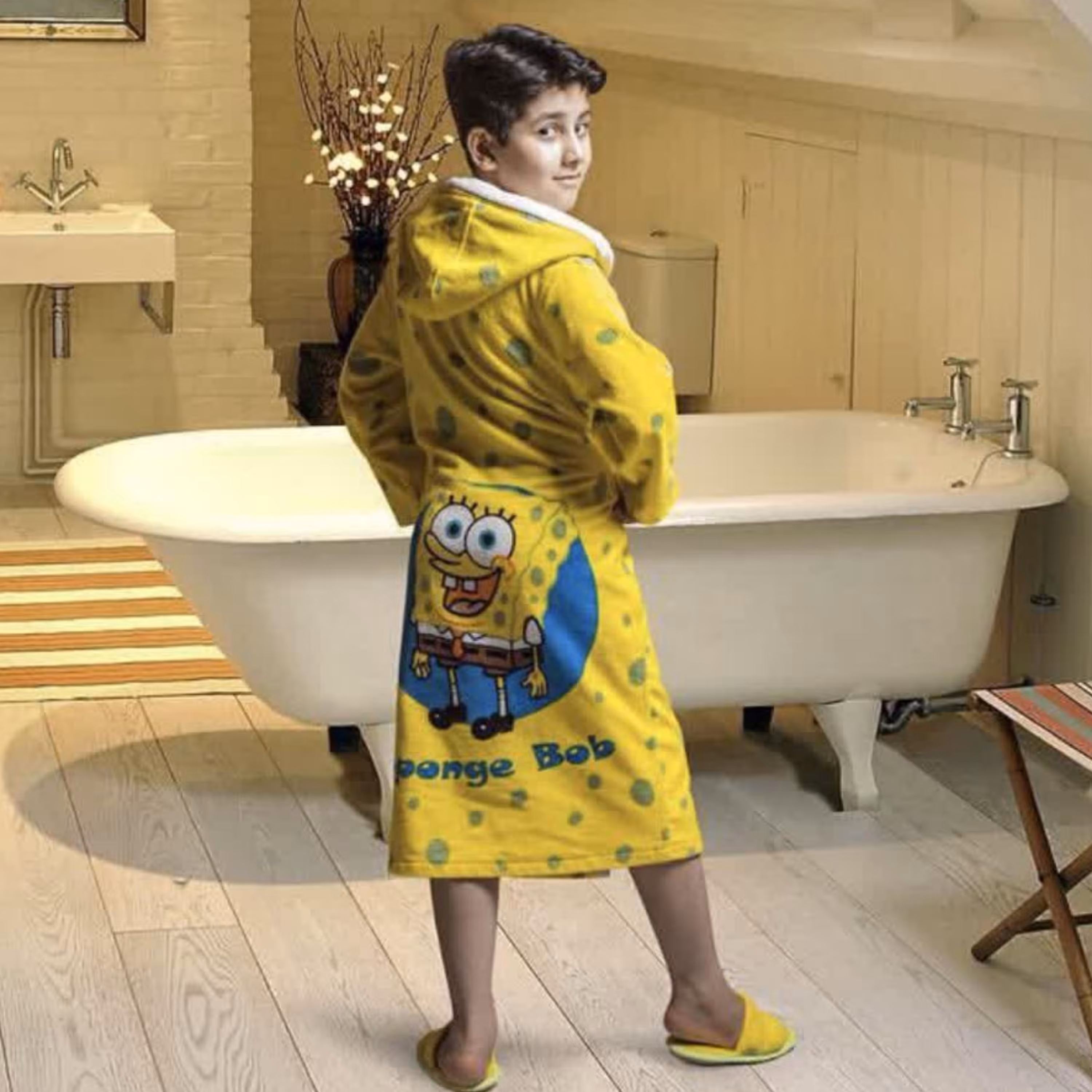 حوله تنپوش کودک پودایران طرح باب اسفنجی سایز 90 (100درصد پنبه) ضد حساسیت 