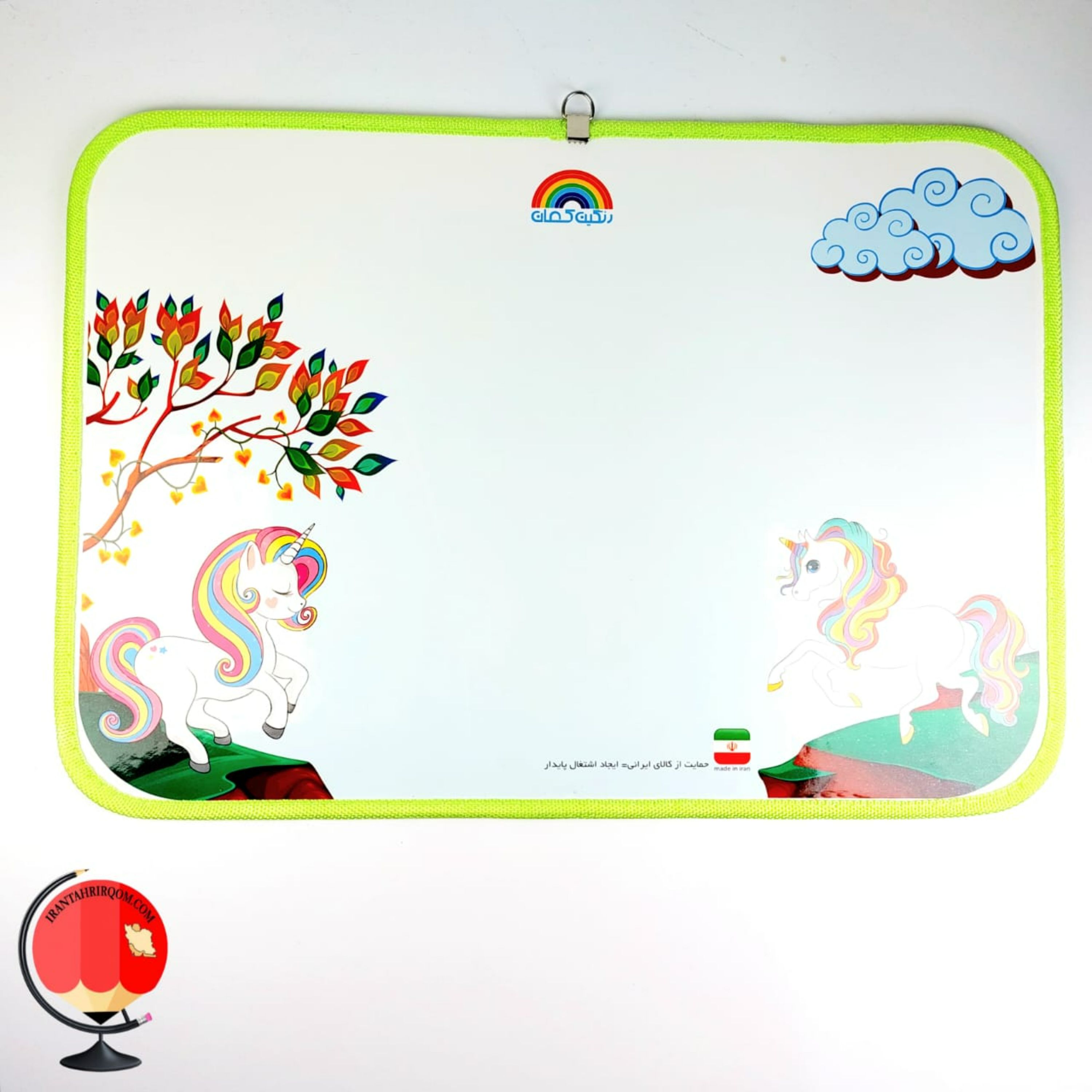 تخته وایت برد سایز A3 دور دوخت گیره دار طرح یونی کورن کد1956