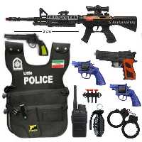 اسباب بازی تفنگ با جلیقه ضد گلوله پلیس با لوازم شادینو