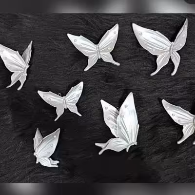 پروانه 7تایی نگین دار نقره ای