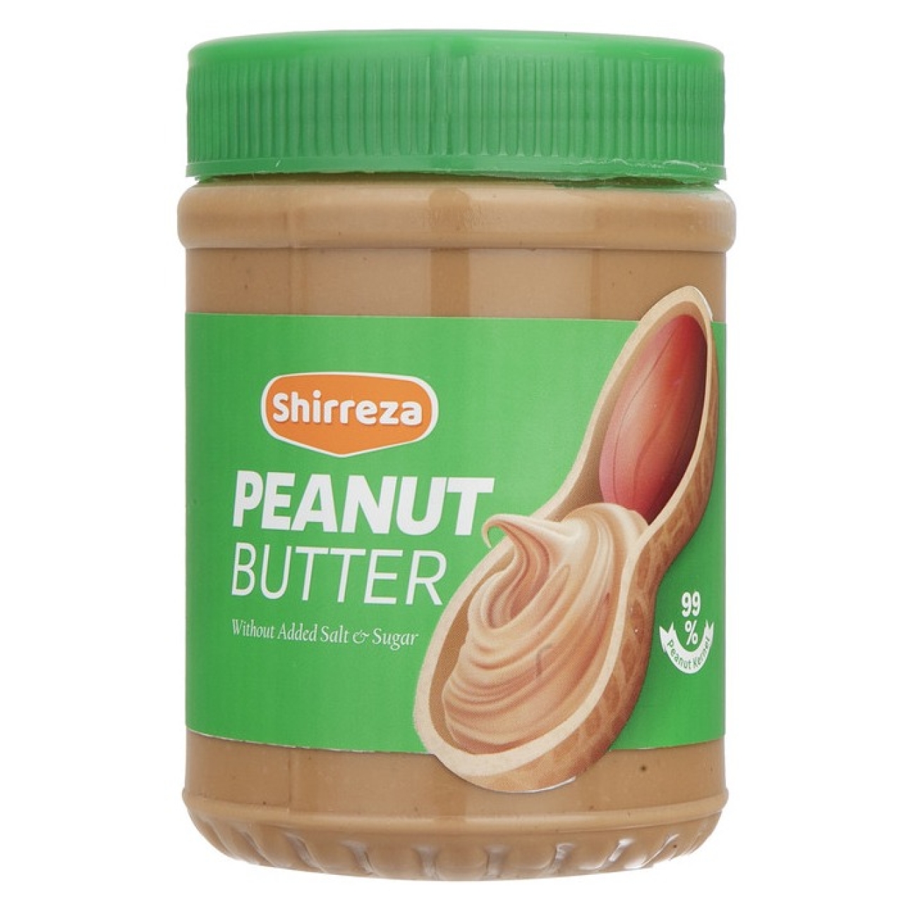 کره بادام زمینی بدون نمک و شکر افزوده شیررضا حجم 450 گرمی