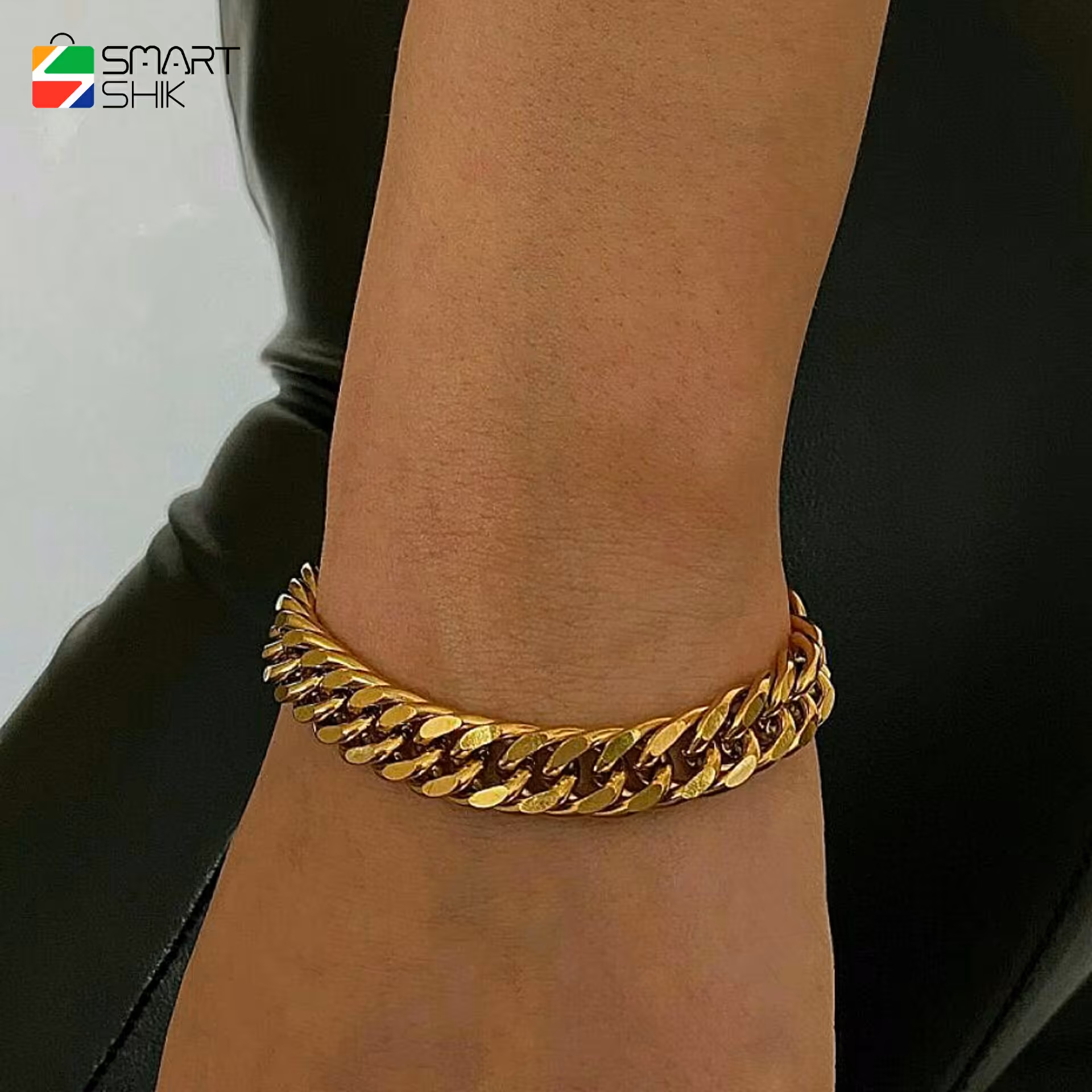 دستبند کارتیر دوبل نسبتا ضخیم استیل و رنگ ثابت