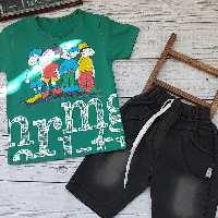 تیشرت پنبه لاکرا شلوارک جین کاغذی چاپ زول درجه یک 