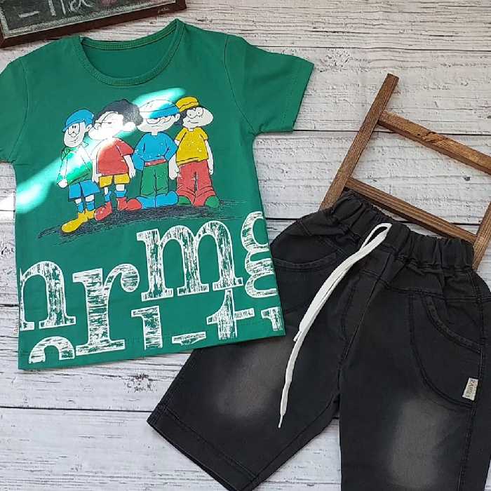 تیشرت پنبه لاکرا شلوارک جین کاغذی چاپ زول درجه یک 