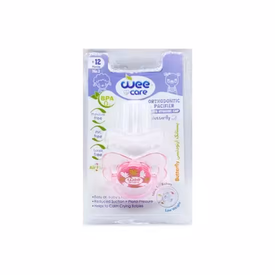 پستانک ارتودنسی شفاف چاپدار دربدار مدل پروانه P129 سایز سه  18  ماه  وی کر  WEE CARE