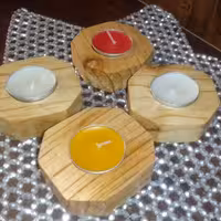 جاشمعی 8 ضلعی کوچک رنگ طبیعی چوب یک عددی  ساخت وود استند