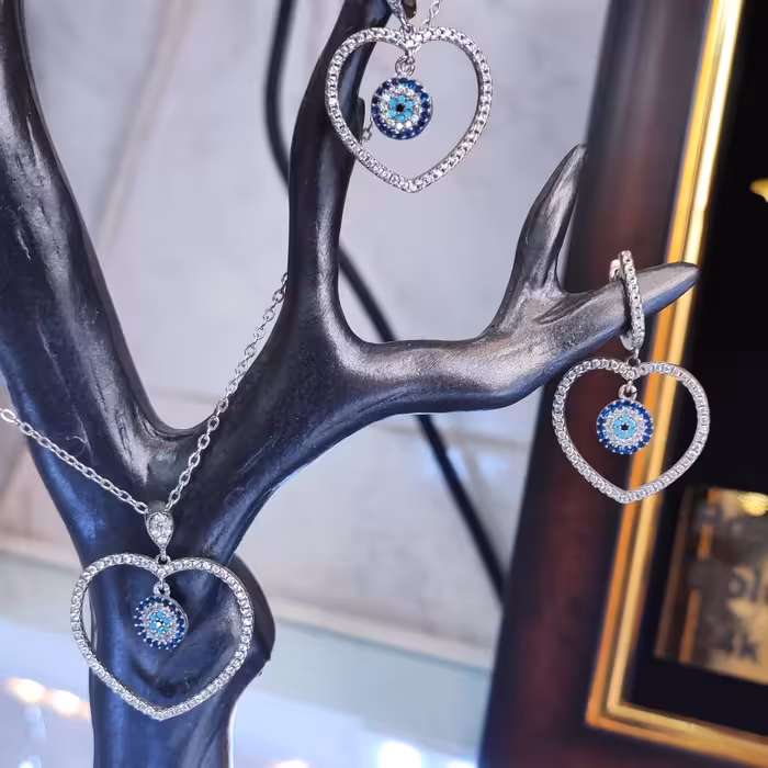 نیم ست نقره زنانه چشم نظر و قلب 