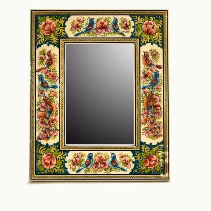 آینه خاتم نقاشی طرح گل مرغ سایز 13 در 18