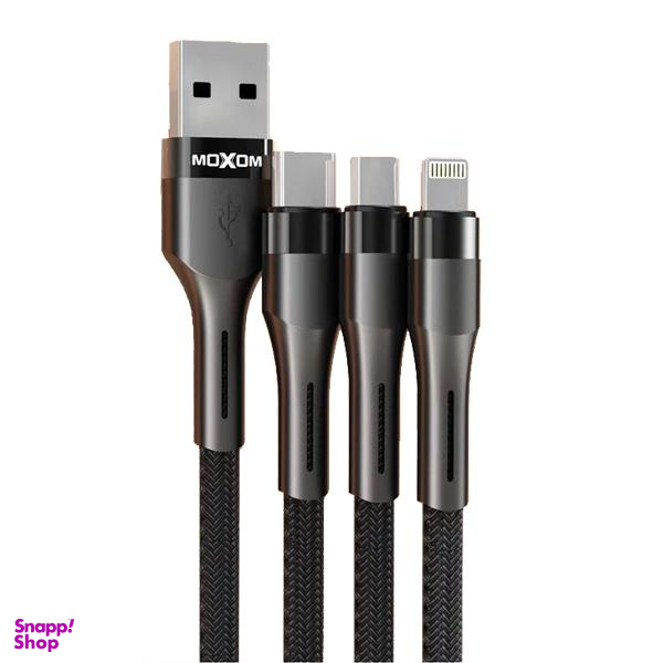 کابل تبدیل USB به Lightning/USB-C/Micro USB موکسوم (Moxom) مدل Mx-Cb48 به طول 1.2m