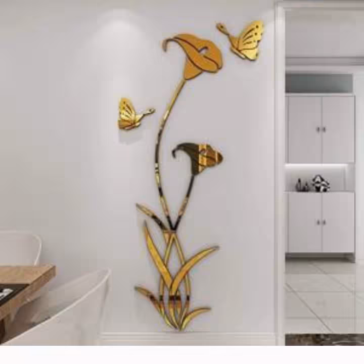 آینه دکوراتیو مولتی استایل، طرح  اطلسی، در دو رنگ طلایی و نقره ای، ارتفاع 100 سانت