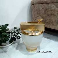 سطل و جا دستمال خمره ای طرح گوزن با شیشه ضخیم کاراملی 