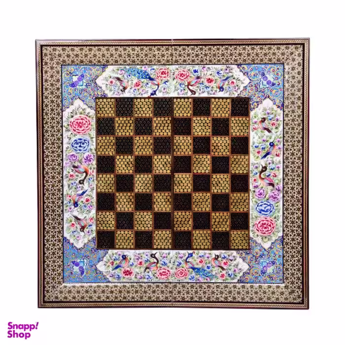 صفحه شطرنج خاتم کاری مدل گل و مرغ طرح اردیبهشت کد LS-50