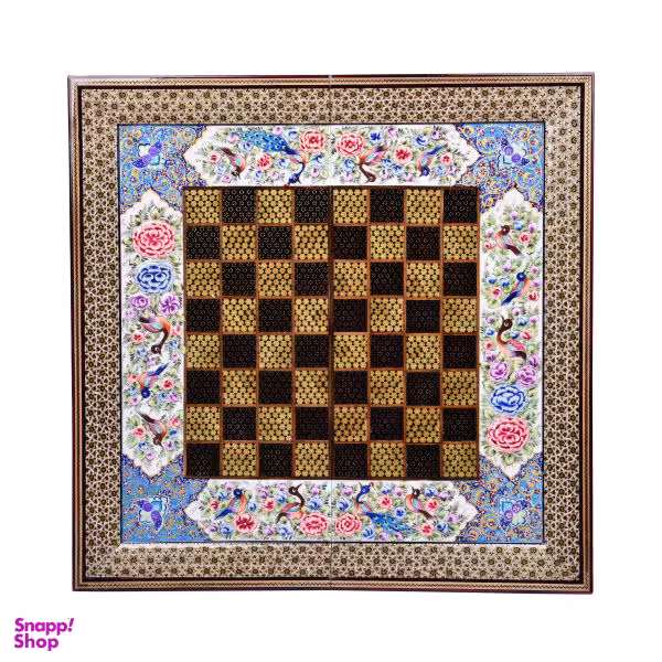 صفحه شطرنج خاتم کاری مدل گل و مرغ طرح اردیبهشت کد LS-50