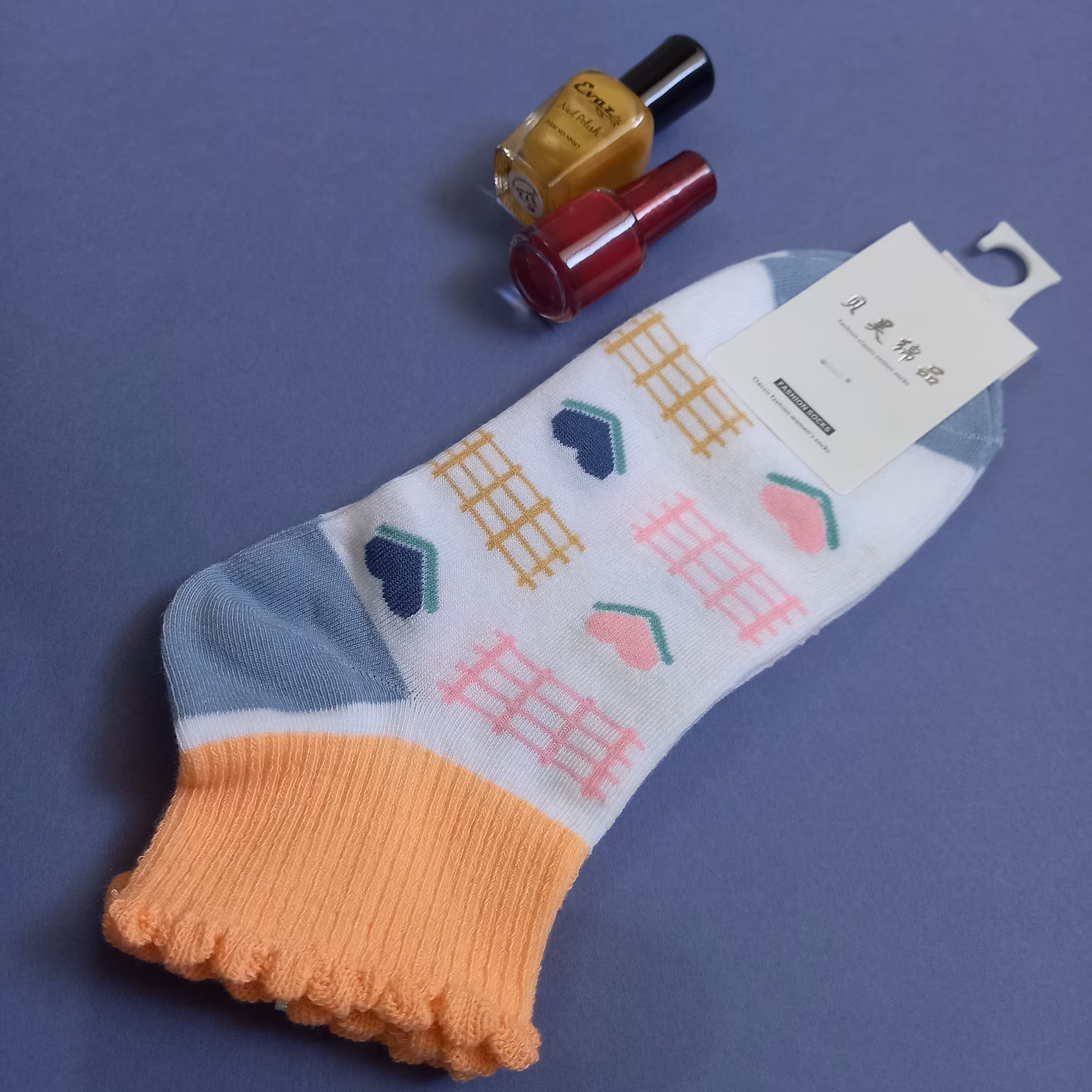 جوراب مچی زنانه و دخترانه لب گیپوری طرح قلب وارداتی Beihaompسایز36تا 41 رنگ سفید