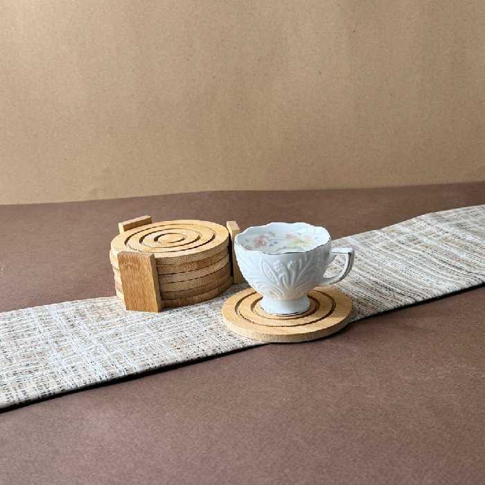 ست شش عددی زیر لیوانی بامبو مدل استند دار