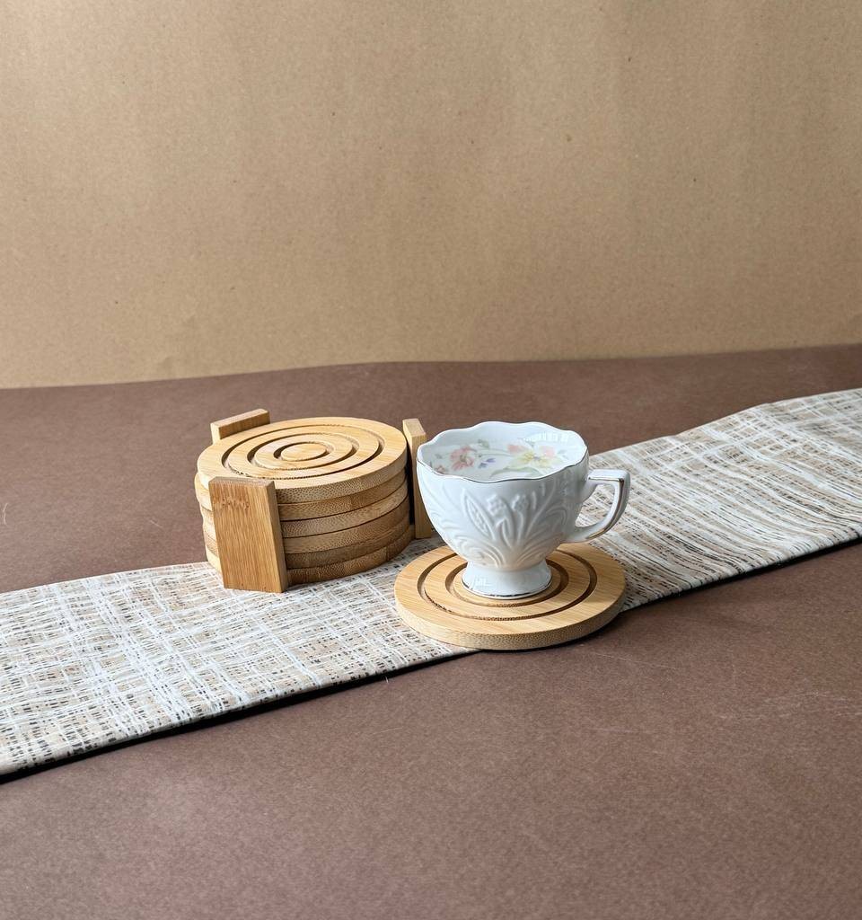 ست شش عددی زیر لیوانی بامبو مدل استند دار