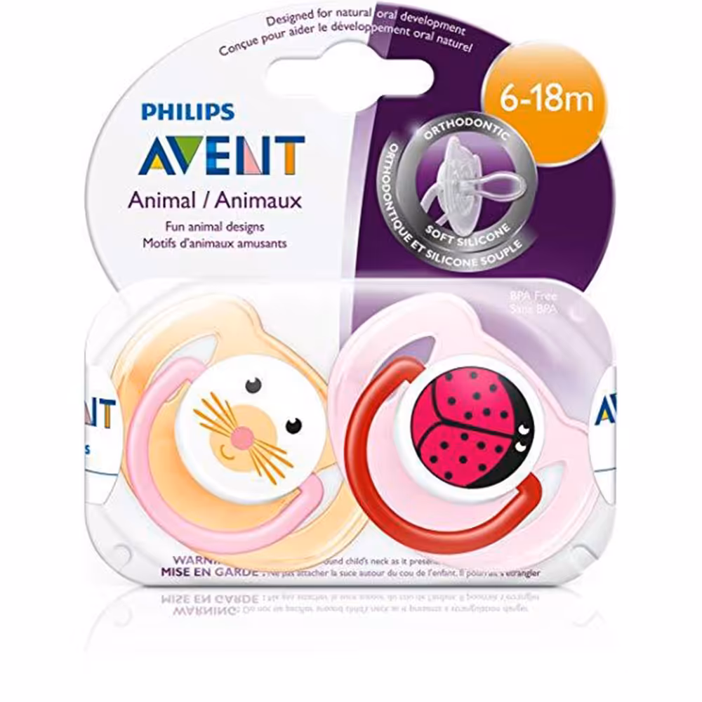 پستانک ارتودنسی 6-18 ماه فیلیپس اونت Philips Avent طرح کفشدوزک و موش بسته دو عددی