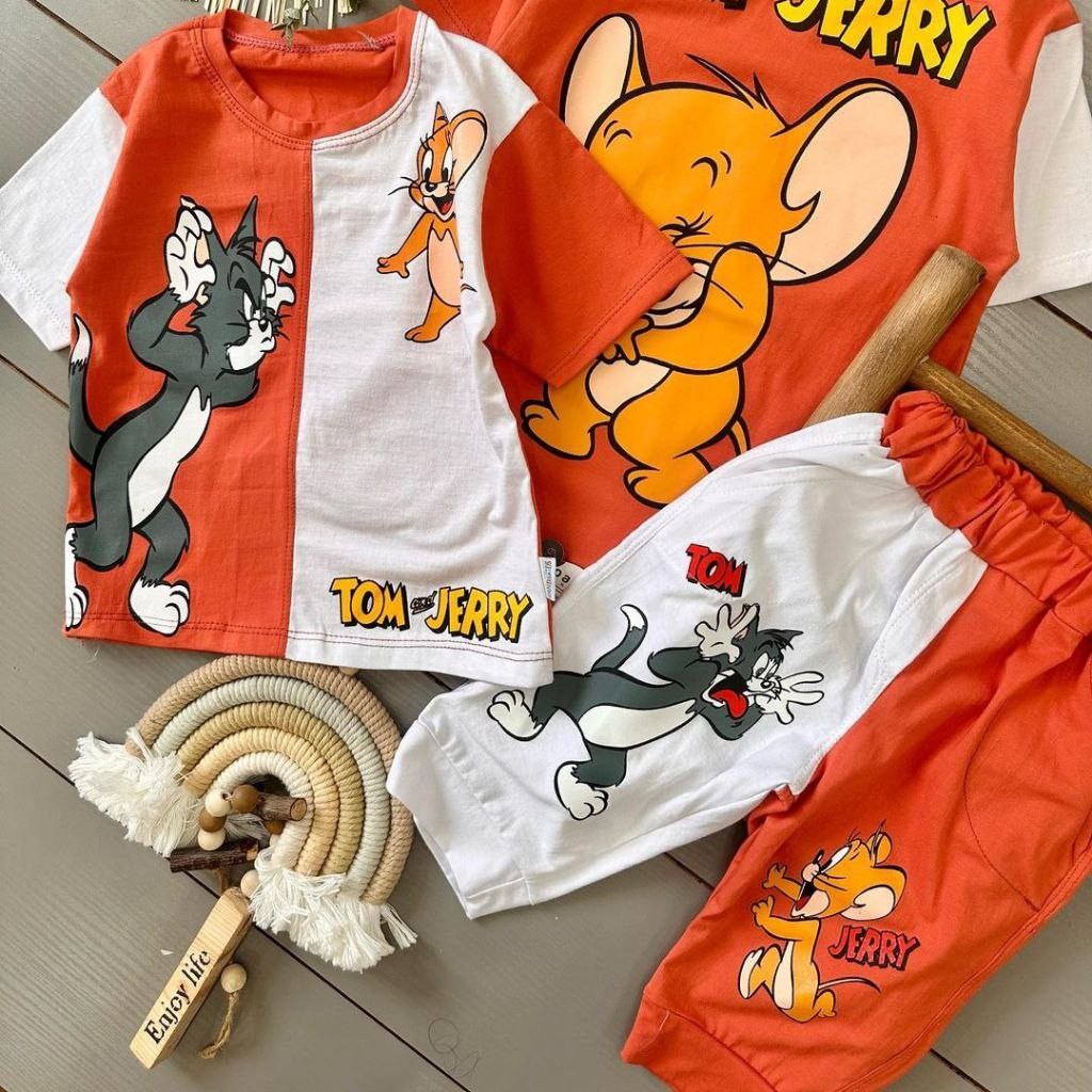 ست تیشرت و شلوارک اسپورت بچگانه شیک و زیبا مناسب حدود سنی 2 تا 7 سال جنس پنبه لاکرادار