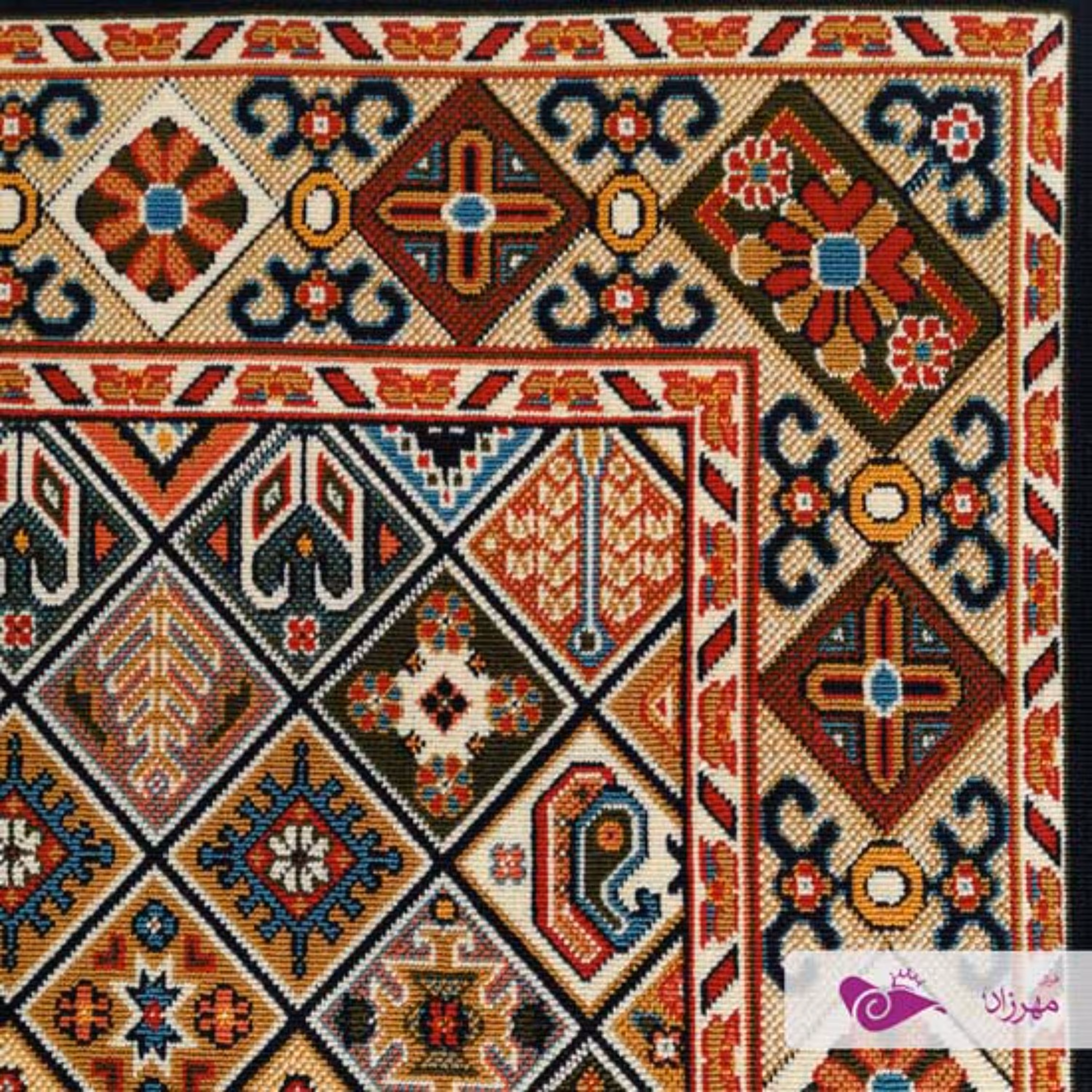 گلیم ماشینی 4 متری ( یک و نیم در دو و بیست و پنج ) طرح محراب سرمه ای