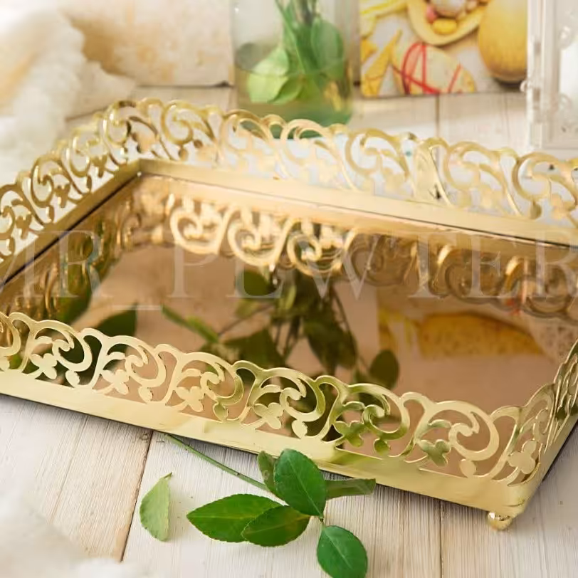 سینی کف آینه ای طلایی