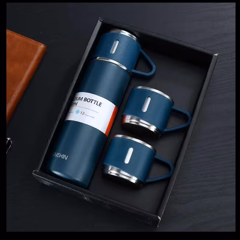 فلاسک 3 فنجونه کادویی - سورمه ای