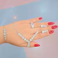 سرویس نقره زنانه نگین درشت عیار 925با آبکاری طلا سفید بدون ریزش نگین ضد حساسیت