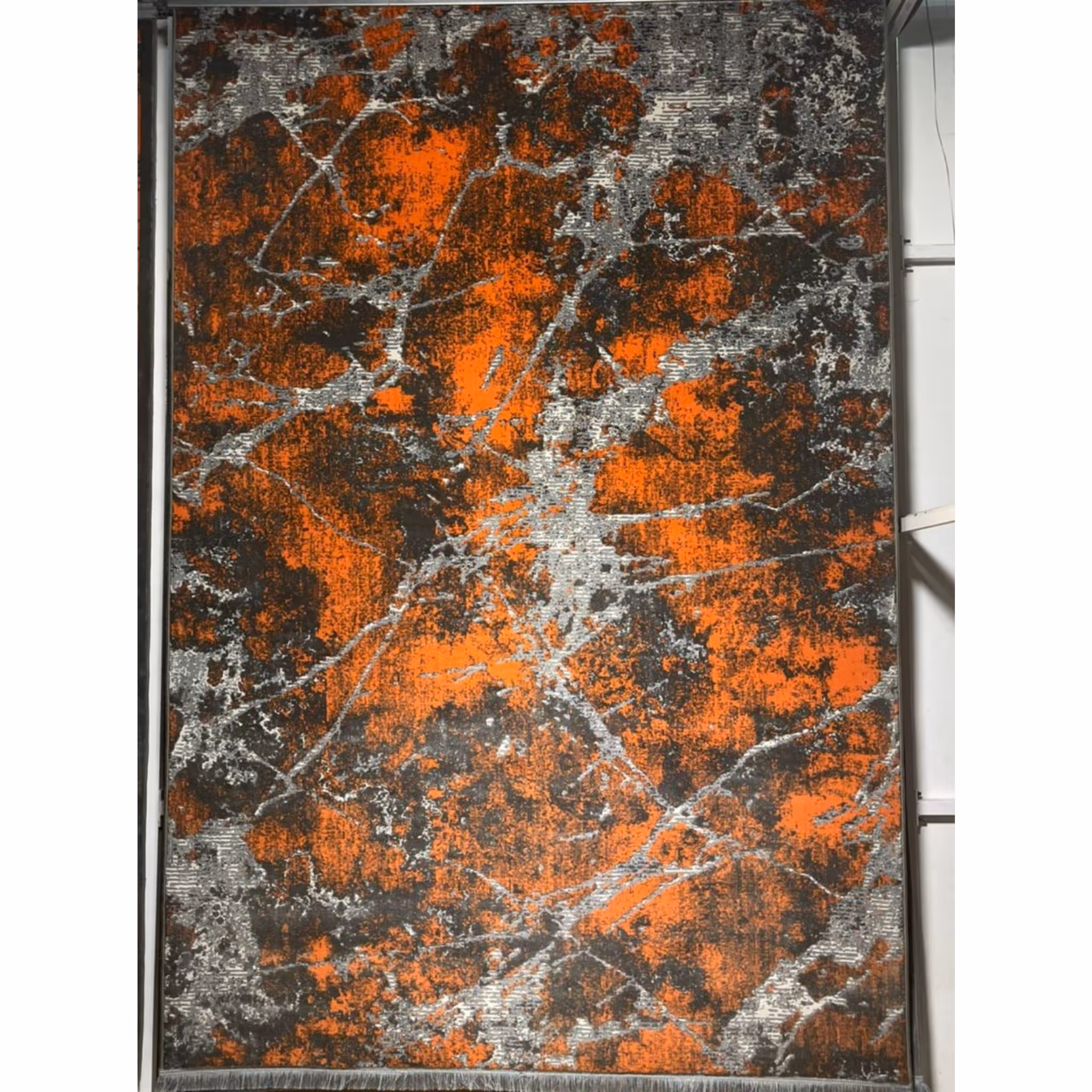 فرش ماشینی کاشان طرح وینتیج برجسته رنگ نارنجی 6 متری 