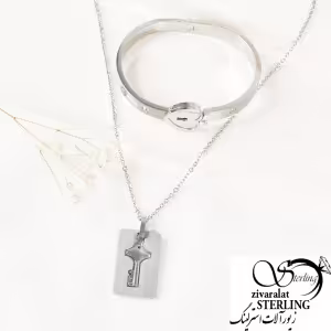 ست دستبند گردنبند قفل و کلید نقره ایی کد7245