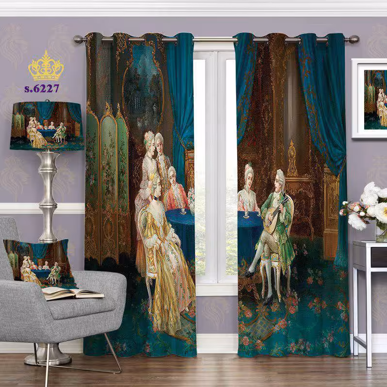 پرده جدید پذیرایی پانچ دو قواره آماده طرح بزم شبانه کد 6227