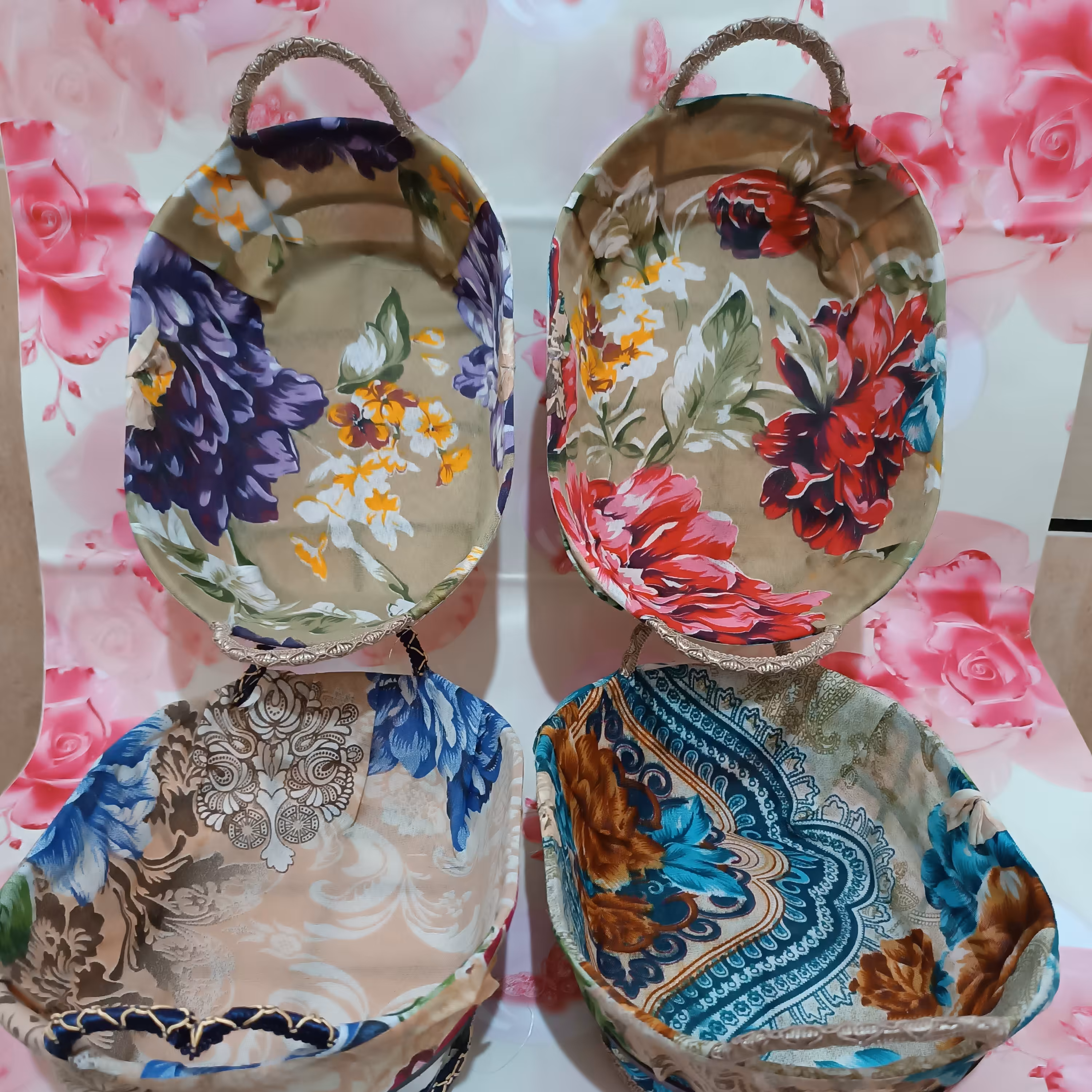 سبد نان و سبزی پارچه ای بیضی شکل،طول28 عرض18 رنگبندی متنوع