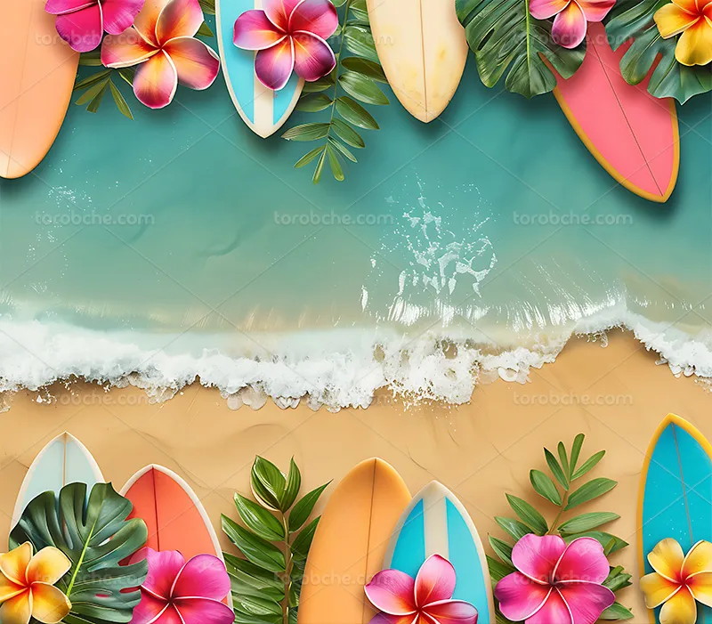 بک دراپ عکاسی ساحل و گل های صورتی | گرافیک با طعم تربچه