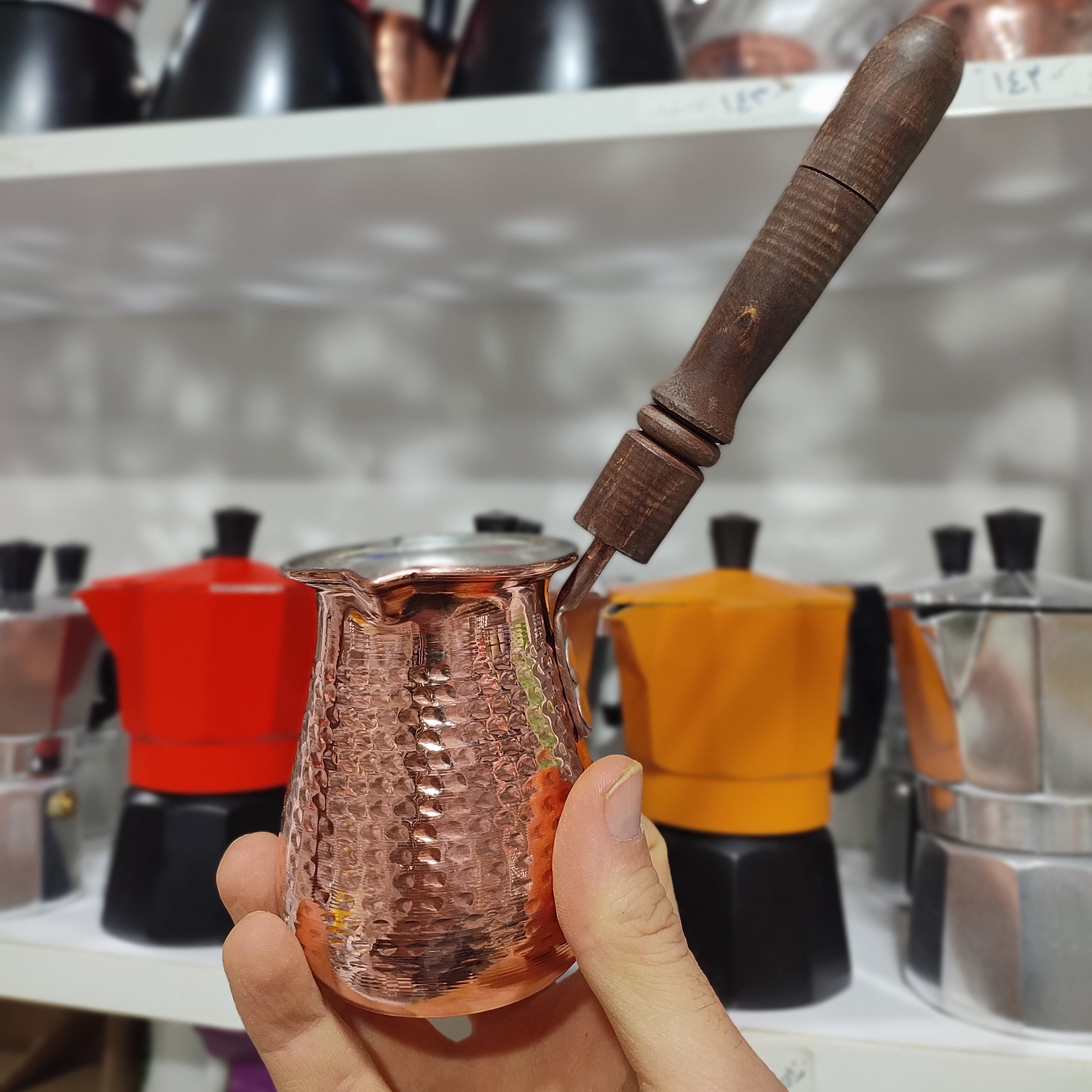 جزوه مسی (قهوه جوش مسی )مناسب برای قهوه ترک جنس مس سایز  کوچک مناسب برای دو نفر